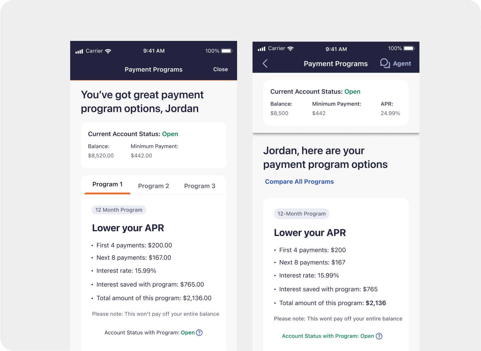 Test 2: Stacked options vs tabs